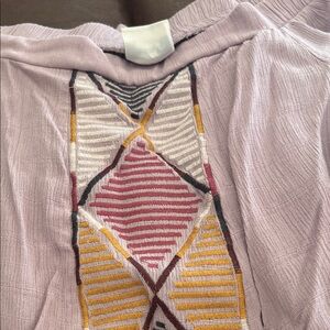 Knox Rose Lavender Embroidered Top with Wide Neckline with Tassel Sleeves